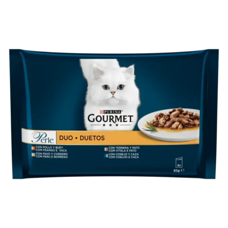 PURINA® GOURMET® PERLE ALIMENT HUMIDE CHAT Fines tranches DUO avec des viandes délicates 4x85G