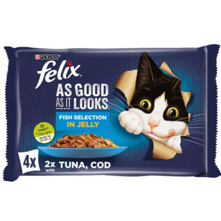 Purina Felix Adult As Good As It Looks – Sélection de Poissons (4x85g) | Repas en Gelée Délicieux pour Chats Adultes