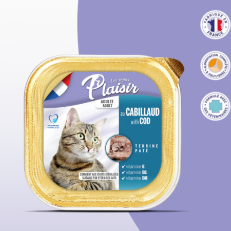 Plaisir Barquette 100g de pâté au CABILLAUD (convient pour chat stérilisé)