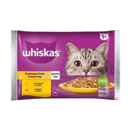 Whiskas Volaille en Gelée pour Chats Adultes – Bouchées à la Dinde et au Poulet – 4 x 85g (340g)